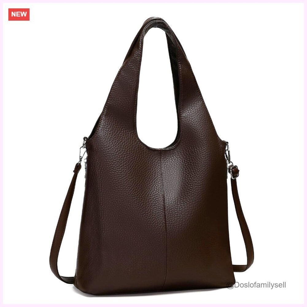 Large Vegan Leather Hobo Tote with Adjustable Strap, Multiple Pockets